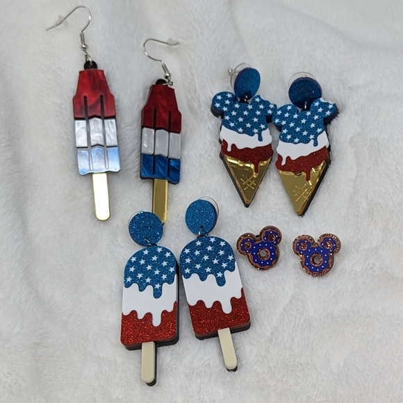 4th of July Independence Day American Themed Bundle of Earrings Disney Mickey - Picture 1 of 7